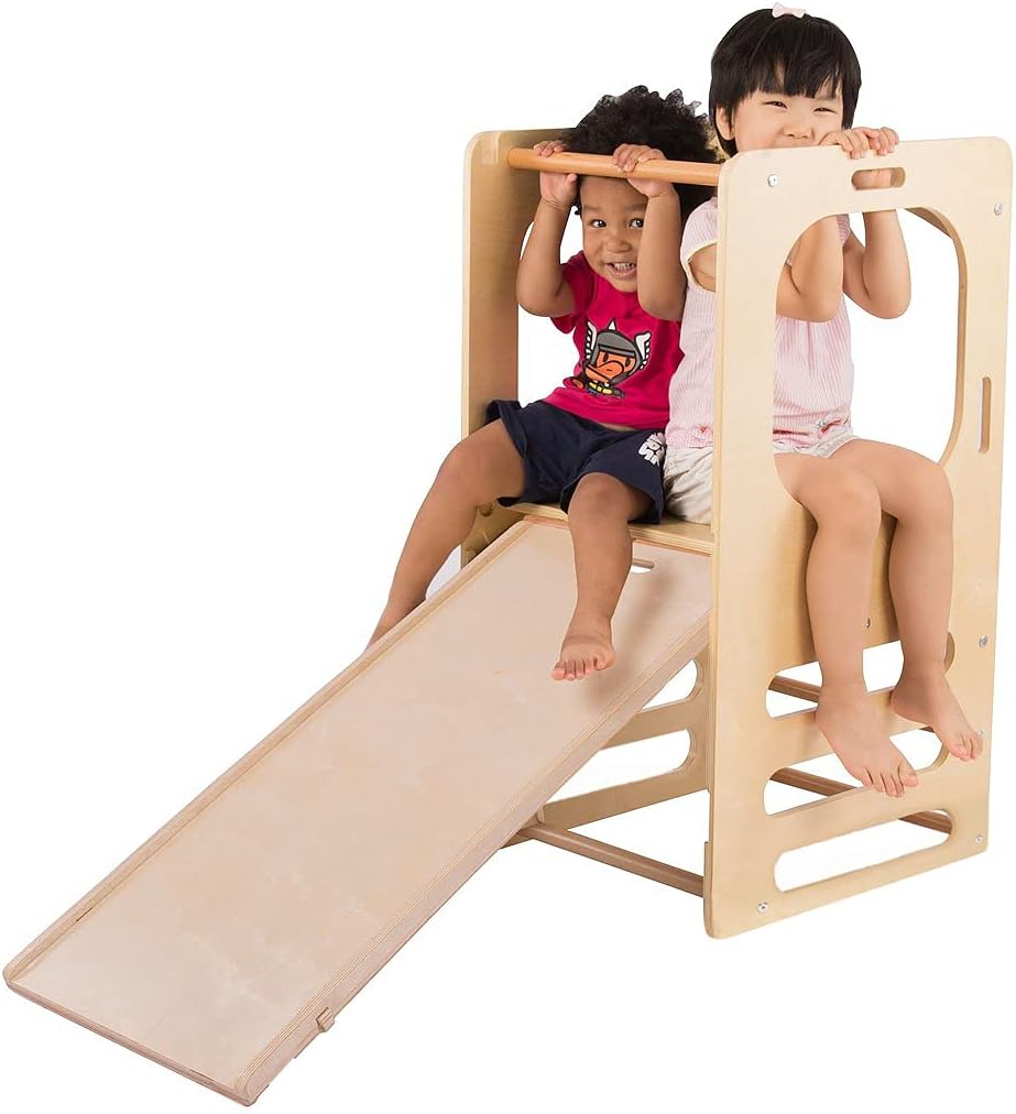 Climbing Play Tower with Slide and Chalkboard J310