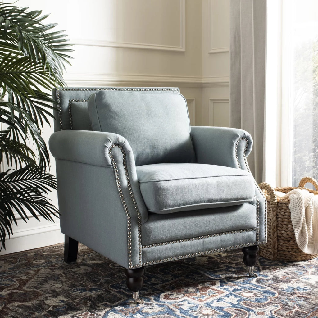 Sky Blue Club Chair with Silver Nail Head X8175