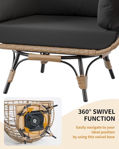 Oversize Grey Wicker Egg Chair with 4 Cushions and Ottoman H565