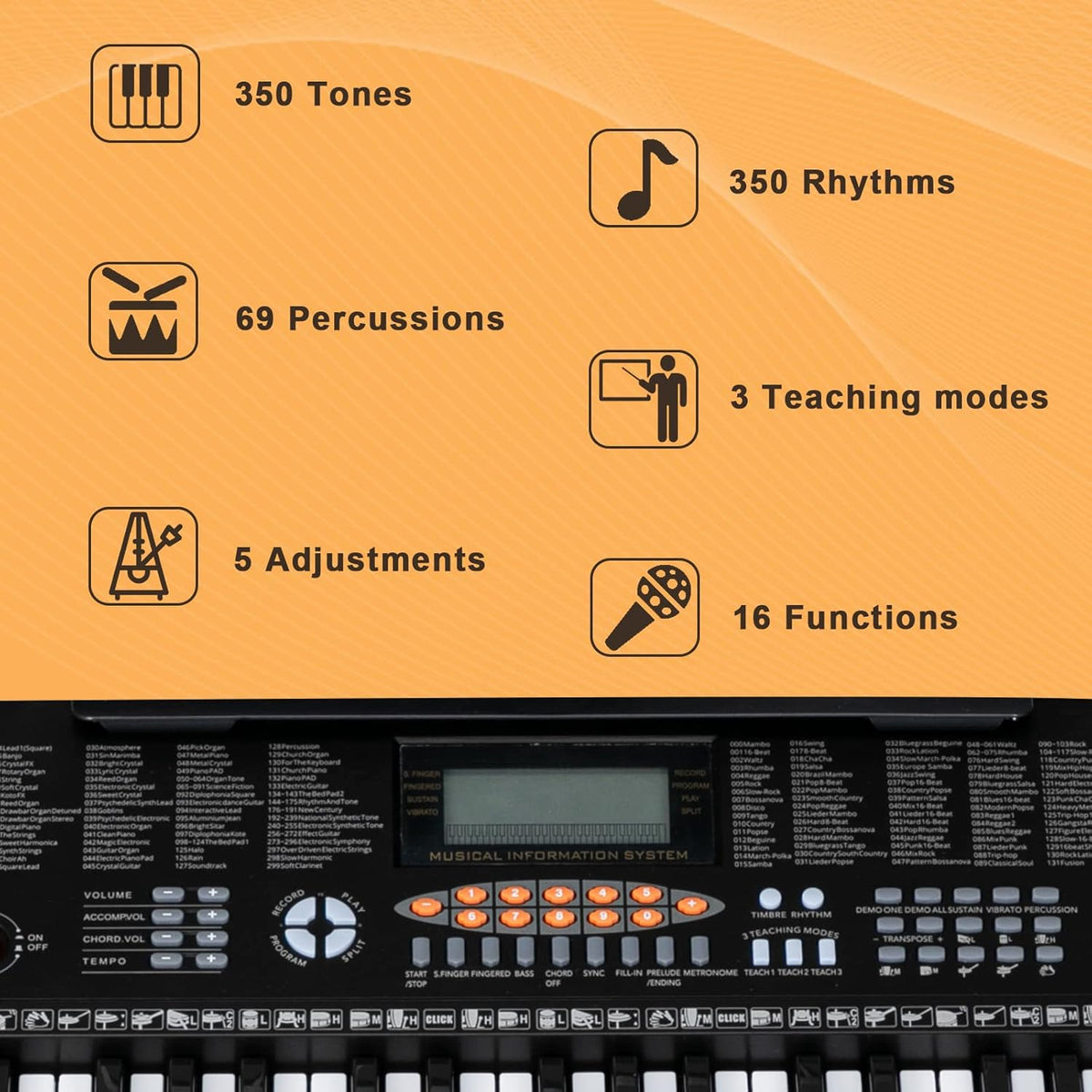 61-Key Portable Electronic Keyboard Piano with LCD Screen S110