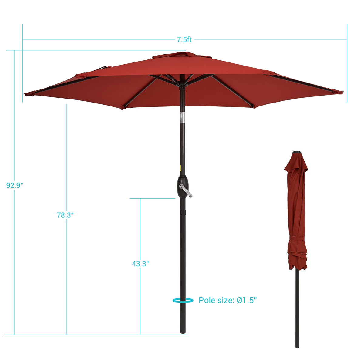7.5 FT Outdoor Patio Market Umbrella with Tilt Button W7476