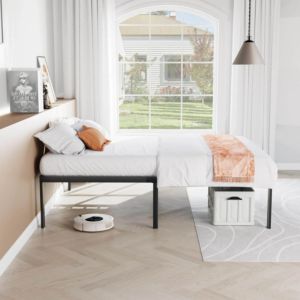 Queen Storage Metal Platform Bed Frame Y36446