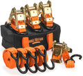Ratchet Straps Tie Downs 4 Pk 1.5 in X 15 Foot 3300 Break Str Heavy Duty Padded Grips with Duffle Bag and Ratchet Strap Keepers K57917