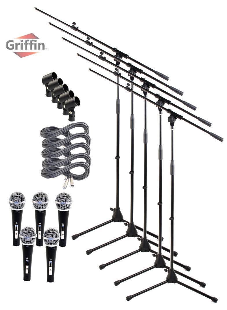 Telescoping Microphone Stand Package with Vocal Unidirectional Mics and XLR Cables (5 Pack) M861