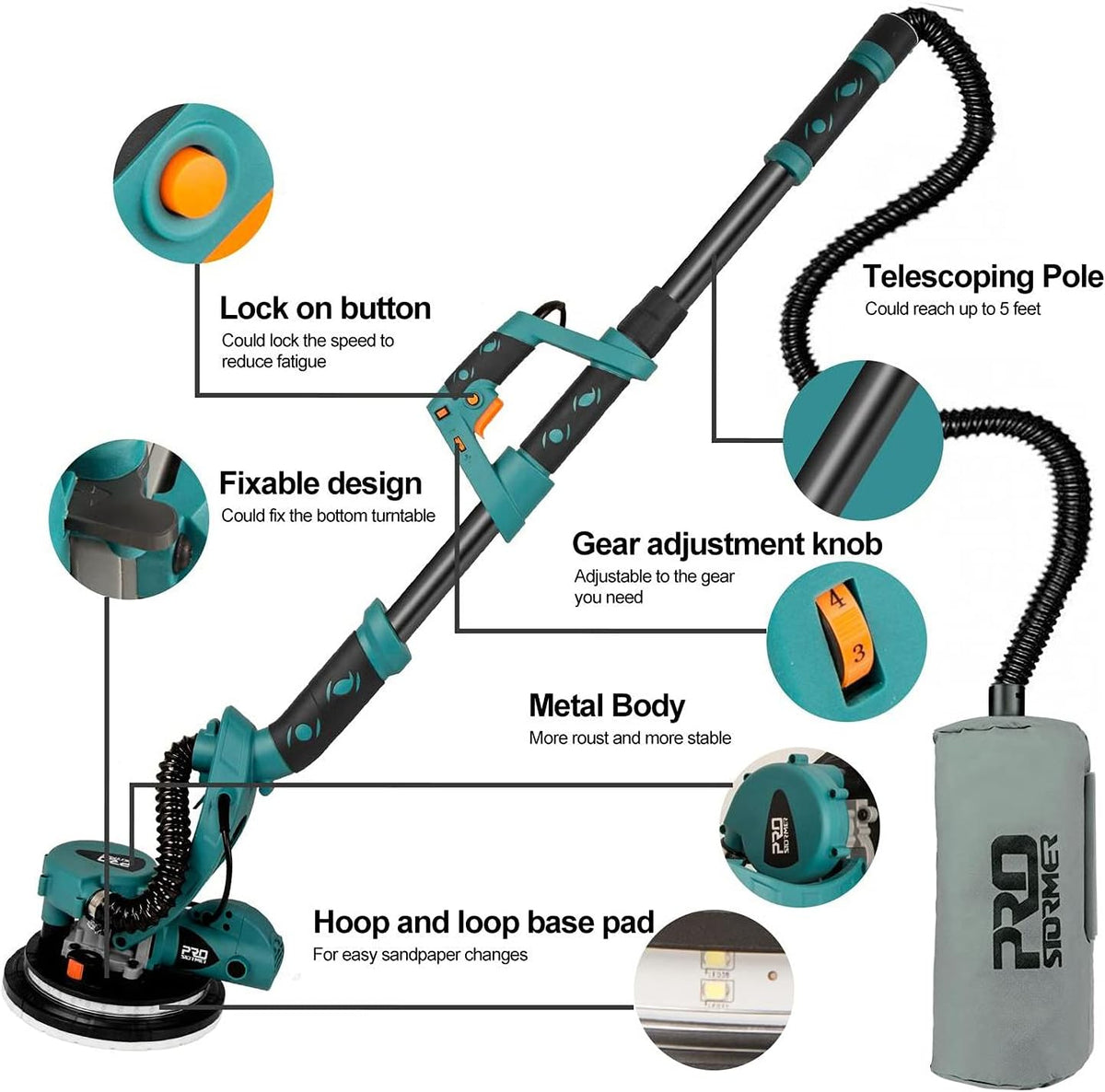6.5A Electric Drywall Sander with Variable Speeds and Carrying Bag R30408