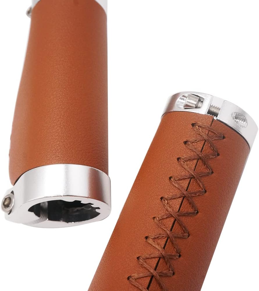 Brown Non-Slip PVC Microfiber Leather Ergonomic Double Lock-on Bike Handle Grips Y1642