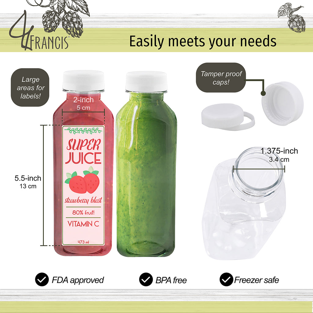 Plastic Juice Bottles with Caps in White - 35pk 16oz Bottles with Lids Y610