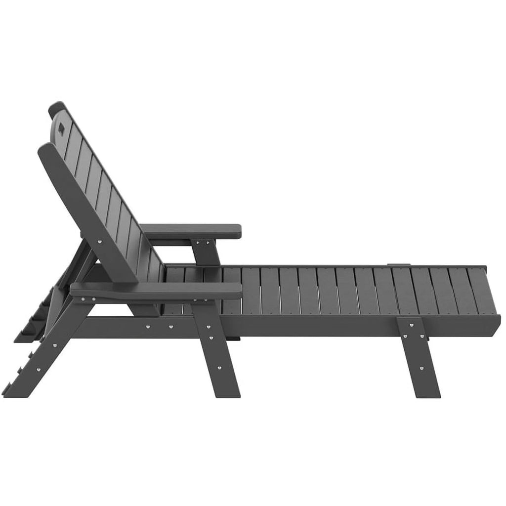 Gray 3PC HDPE Plastic Reclining Chaise Lounge Table Set O722