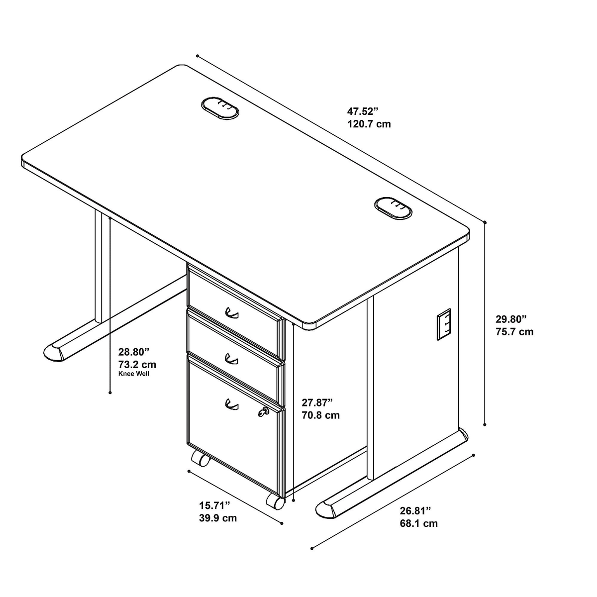 48W Desk with Mobile File Cabinet Natural Cherry Slate X4202