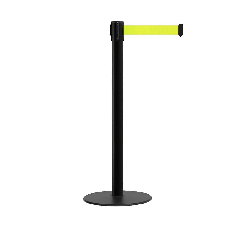 Retractable Belt Barrier Stanchion with Steel Base, Black Post, 9ft. Belt A288865