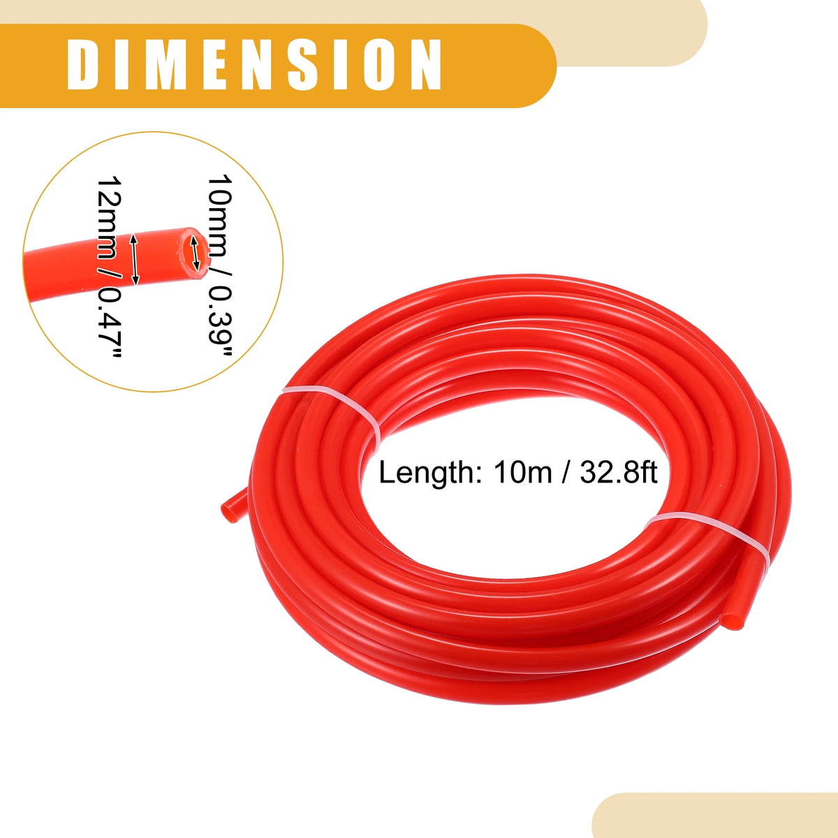 Red 32.8ft 10mm ID Nylon Fuel Line Hose L9373