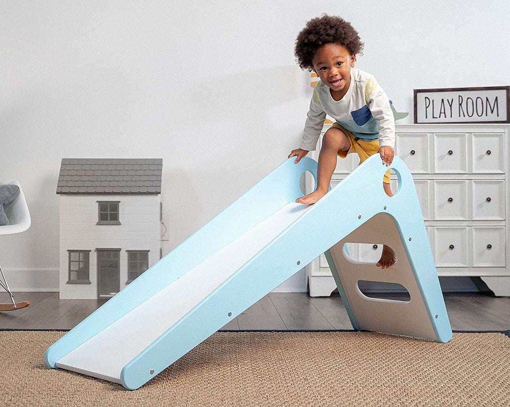 Wooden Indoor Slide for Kids Ages 18mo - 4 Years (Blue) E662281