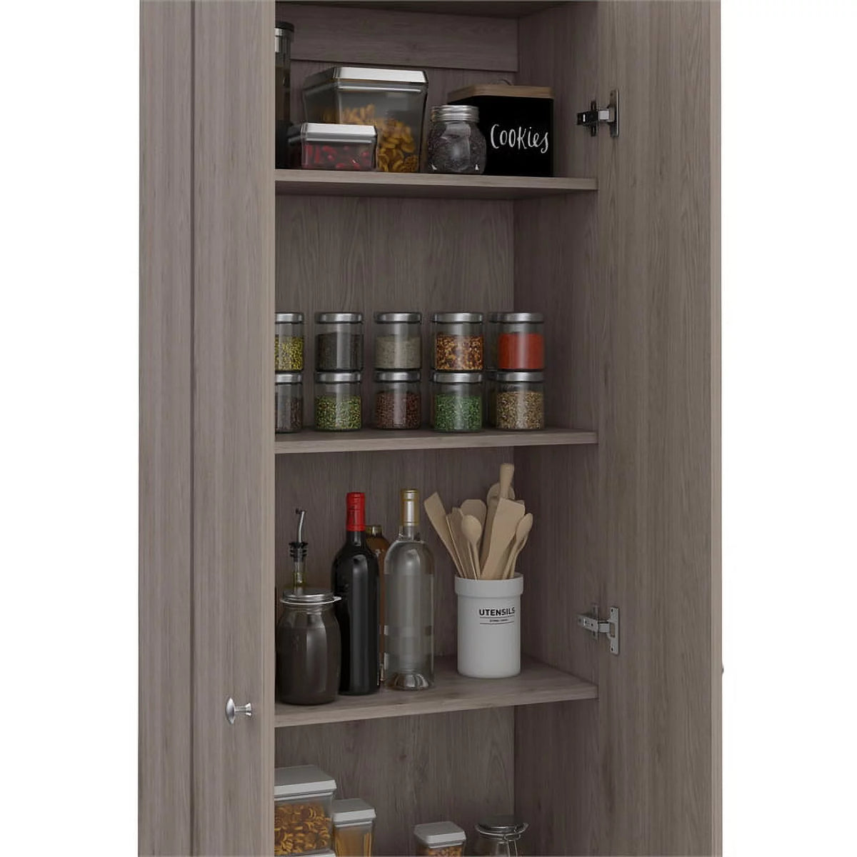 2 Piece Wood Two-Door Pantry Cabinet Set in Light Gray N717561