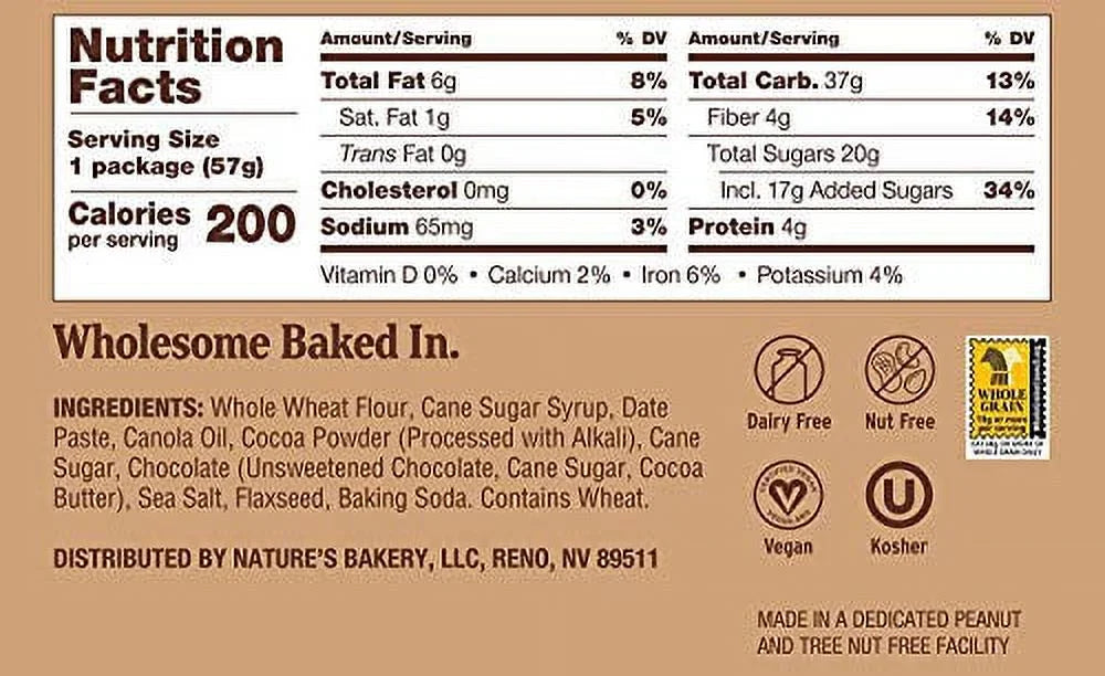 Whole Wheat Fig Bars, Double Chocolate Brownie, Vegan, Non-GMO, Snack bar, 12 twin packs C317