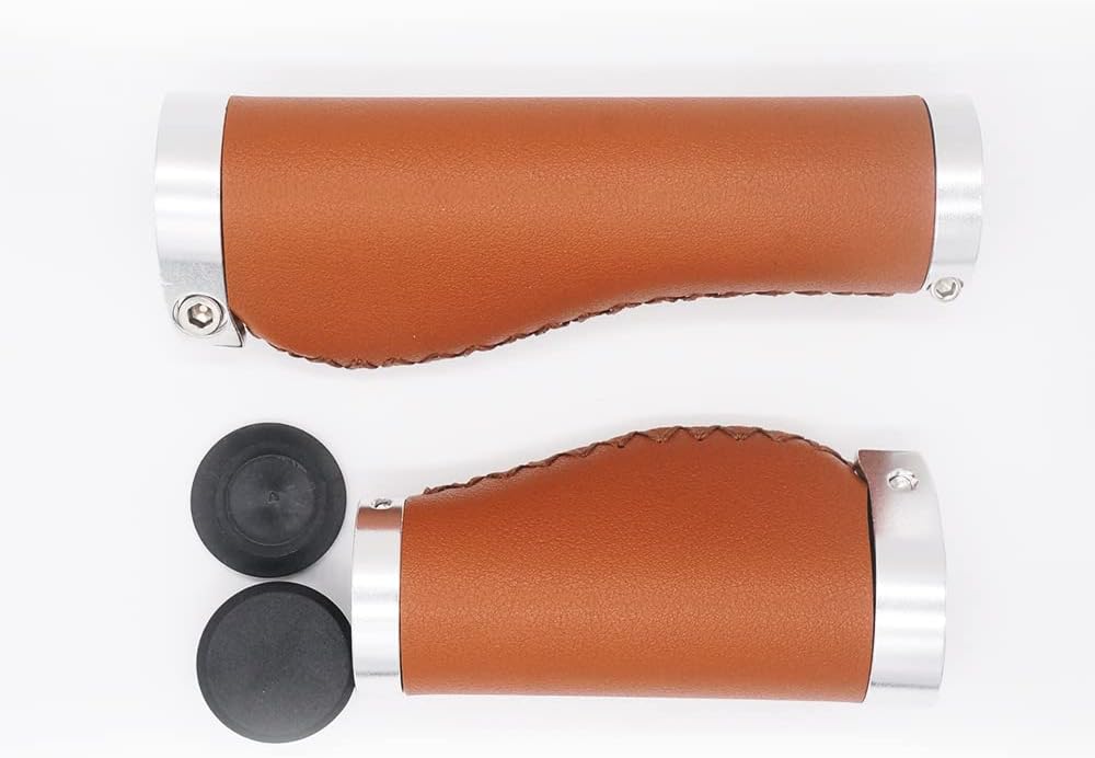 Brown Non-Slip PVC Microfiber Leather Ergonomic Double Lock-on Bike Handle Grips Y1642