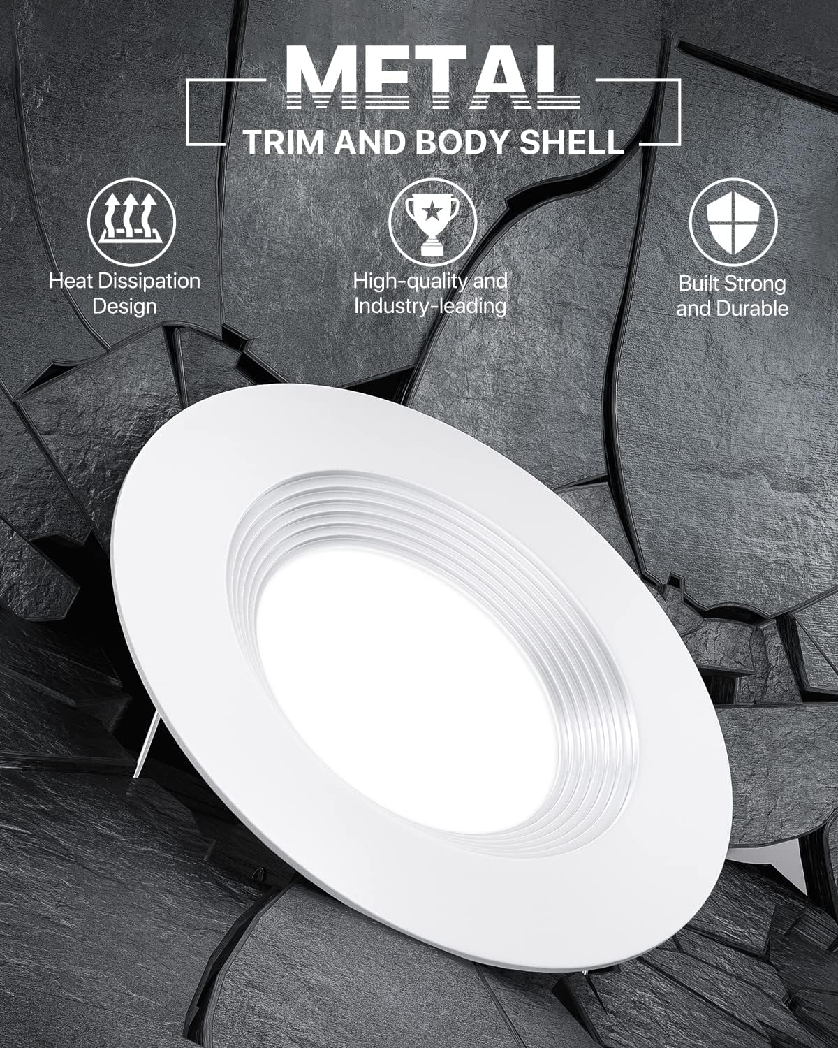 12 Pack 5/6 Inch LED Recessed Lighting, Metal Baffle Trim, Selectable 2700K-5000K, Dimmable Downlight W38328