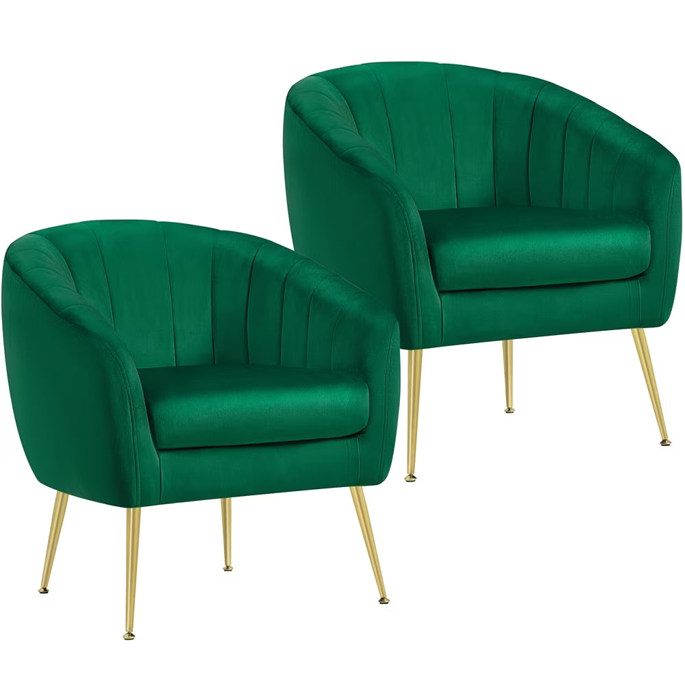 Green Channel Tufted Accent Armchair with Gold Metal Legs U347