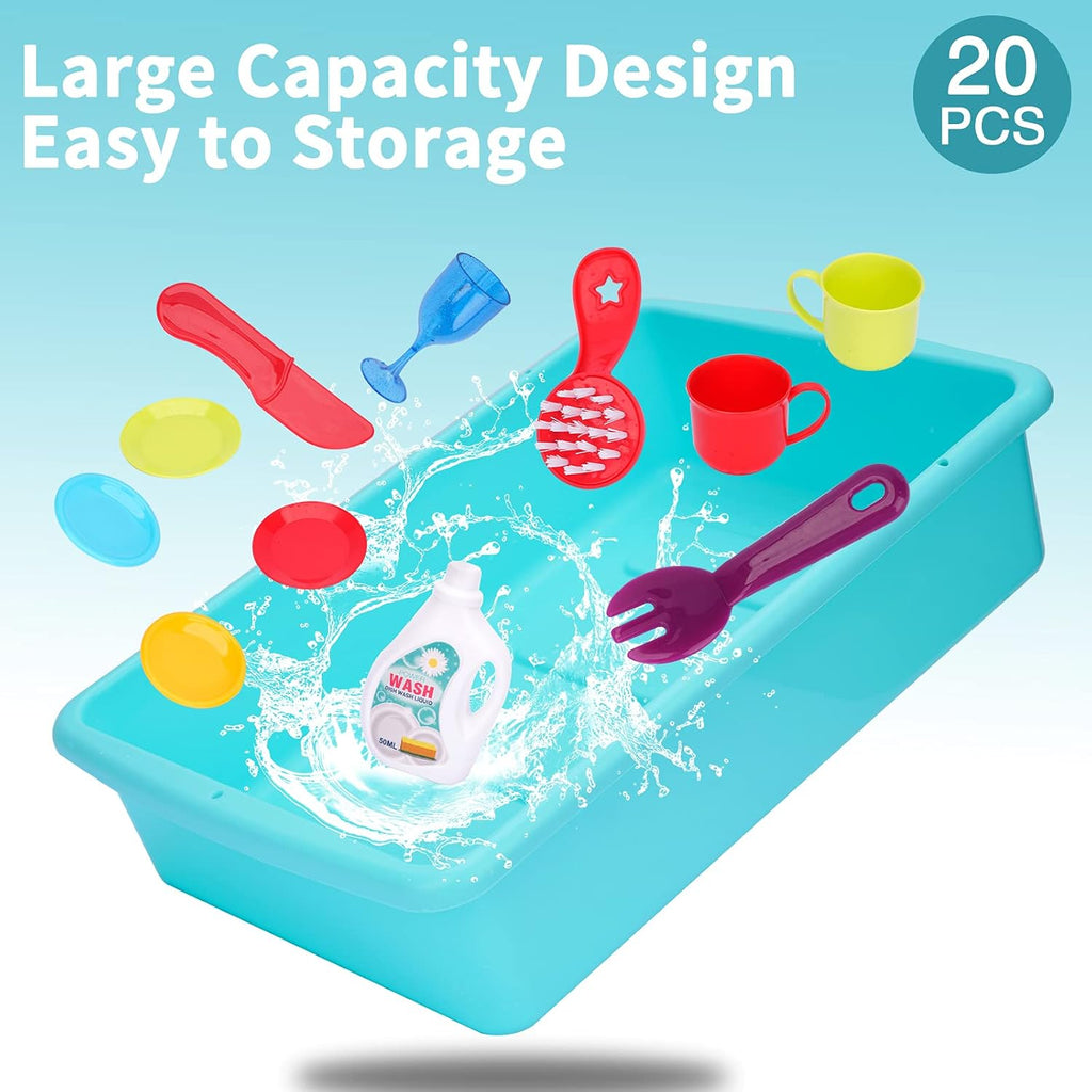 20 PCS Baby Bath Play Sink Toys, Electric Dishwasher Play Kitchen Set with Running Water F130