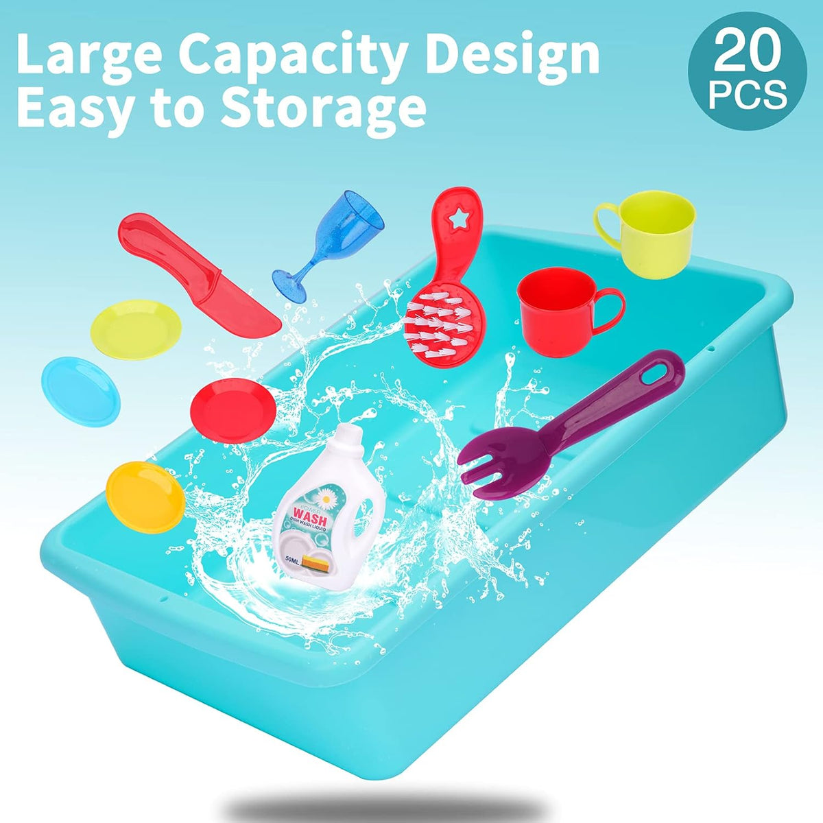 20 PCS Baby Bath Play Sink Toys, Electric Dishwasher Play Kitchen Set with Running Water F130