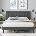 King Bed Frame with Adjustable Button Tufted Upholstered Headboard X713661