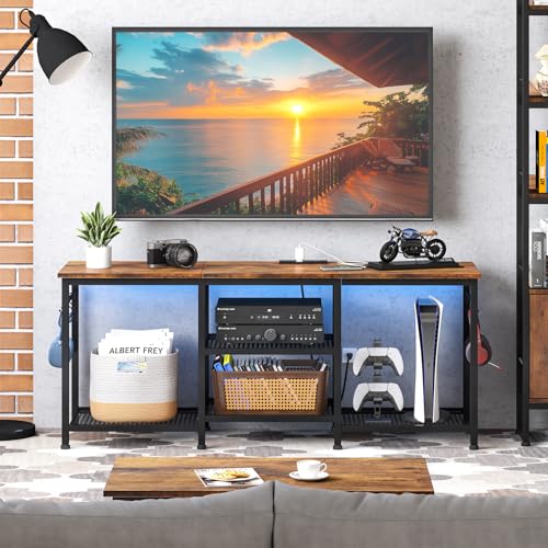Rustic Brown TV Stand with Charging Station and Lights Z39964