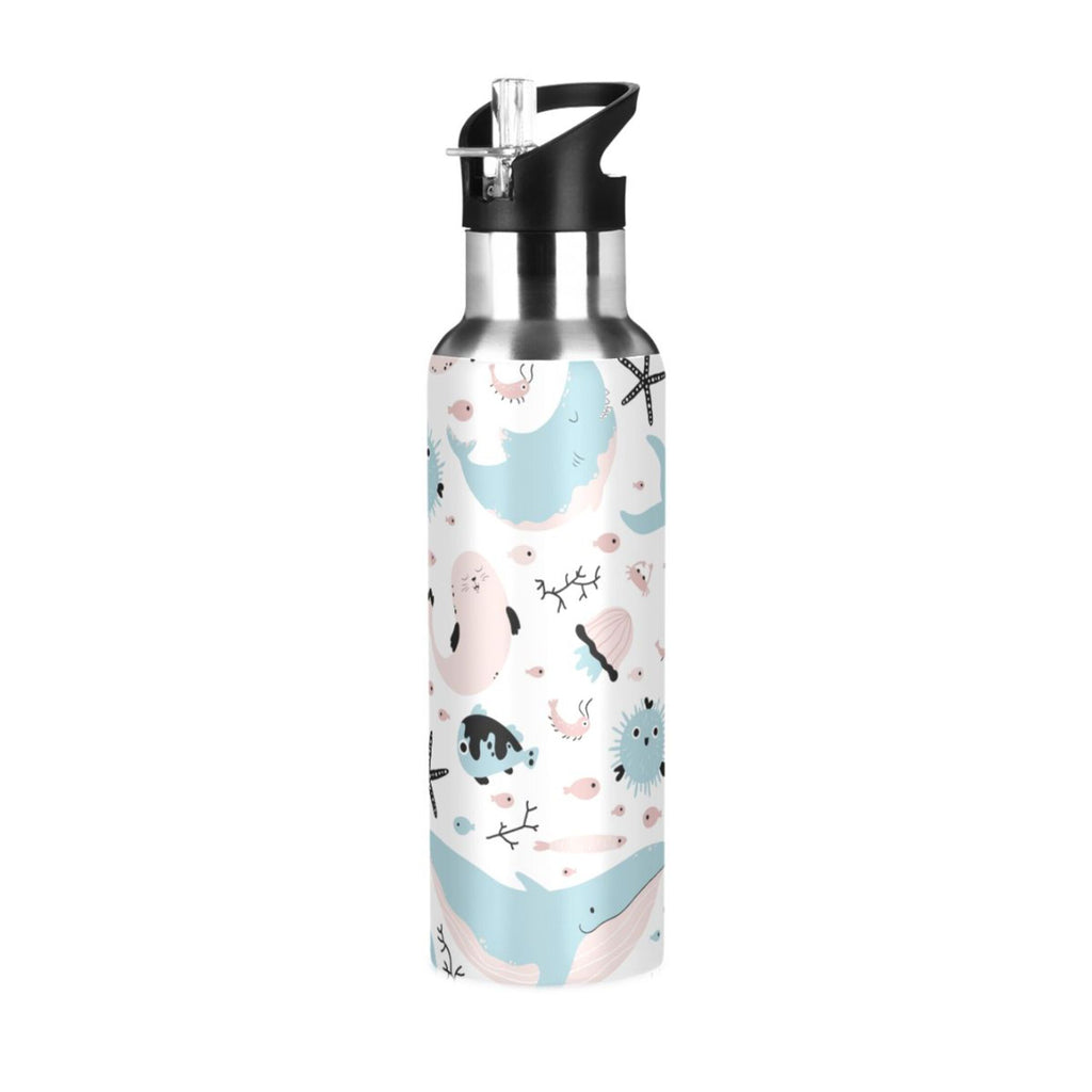 Stainless Steel Insulated Vacuum Flask Water Bottle with Straw Lid H89632