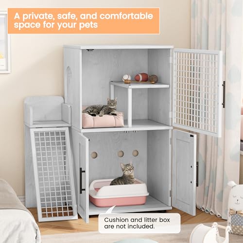 Cat Litter Box Enclosure with Platform, Double Layer, 33.5" L x 17.9" W x 41.9" H, Wax Wood A764644