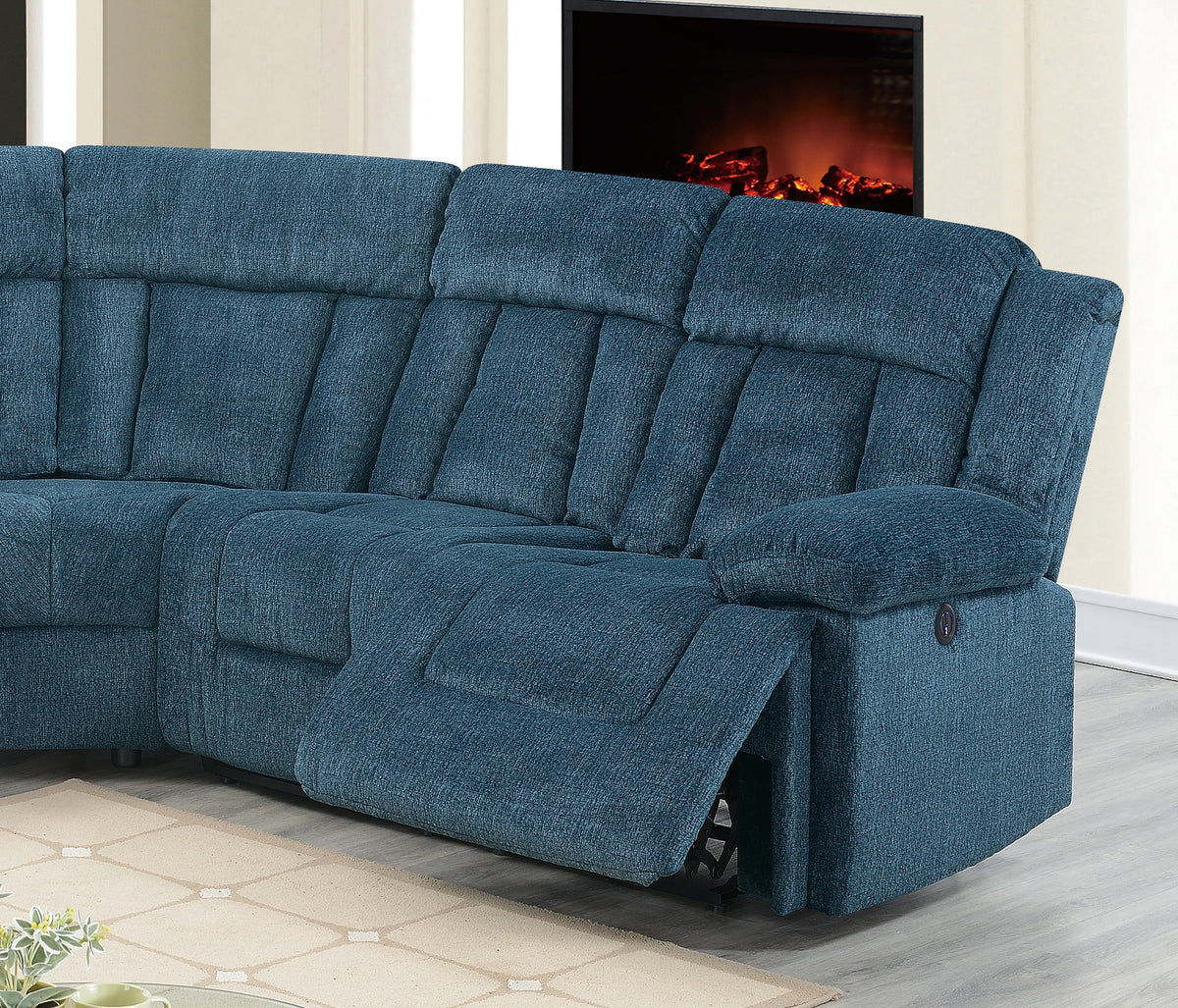 Dark Blue Chenille Reclining Sectional Sofa Set 3pcs B605