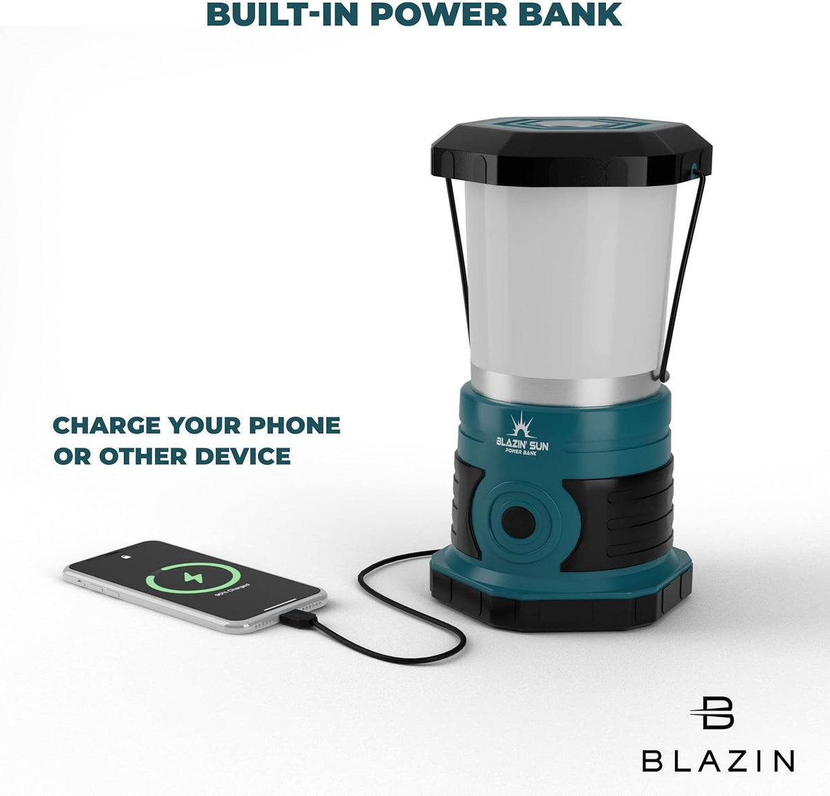 Teal Rechargeable LED Lantern with Power Bank, Pack of 2 L711869