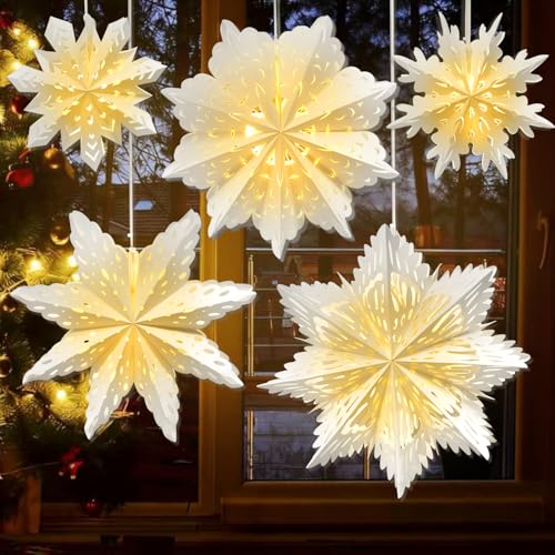 5 Pack Paper Snowflake Lanterns with Lights F43073