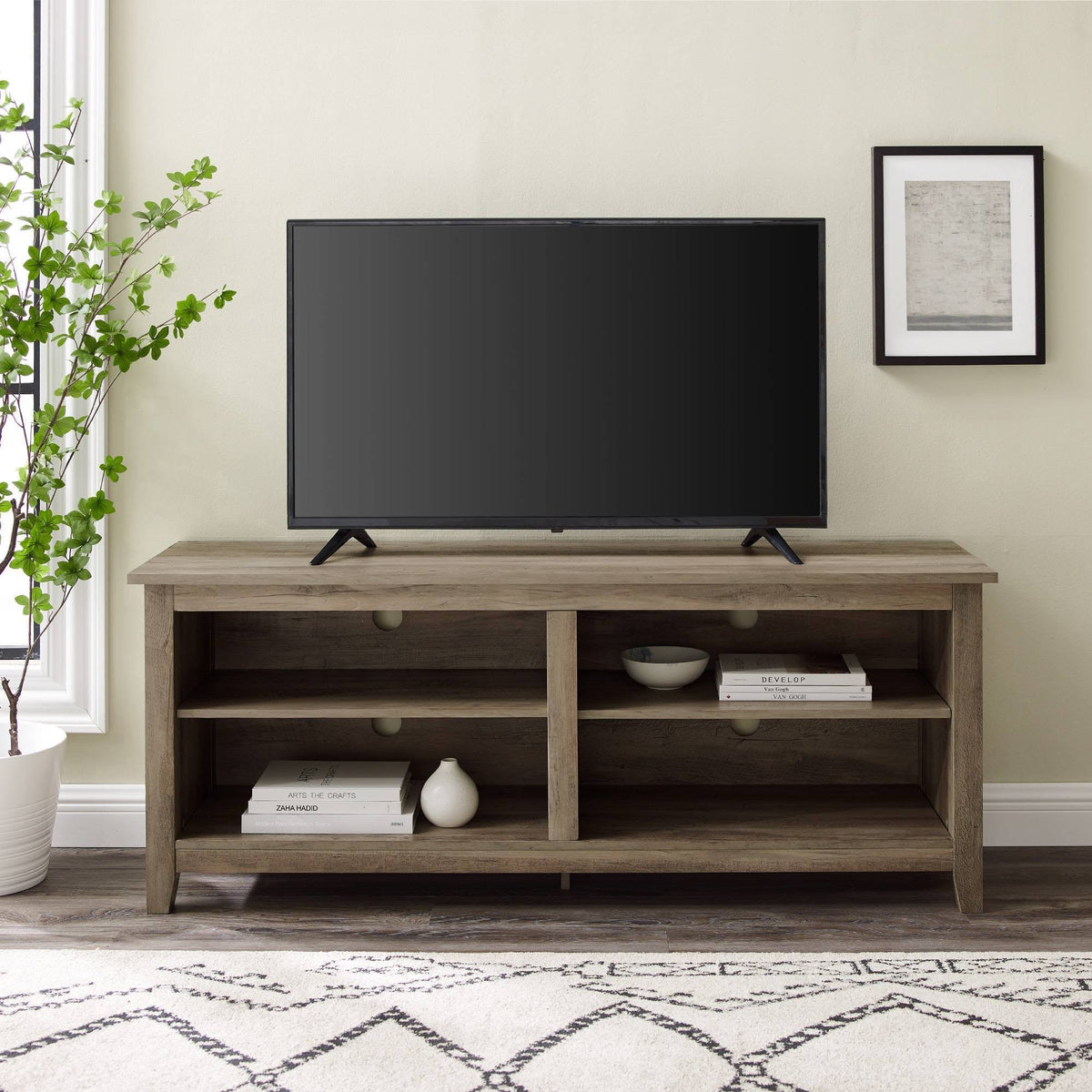 Gray Wash Wood TV Media Stand Storage Console C41964