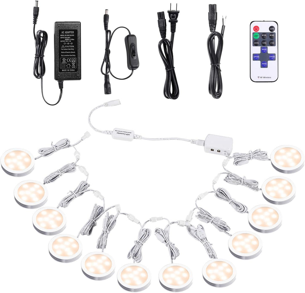 Linkable Under Cabinet LED Puck Lights with Remote Control, Daylight White, 12 Lights Kit C671444
