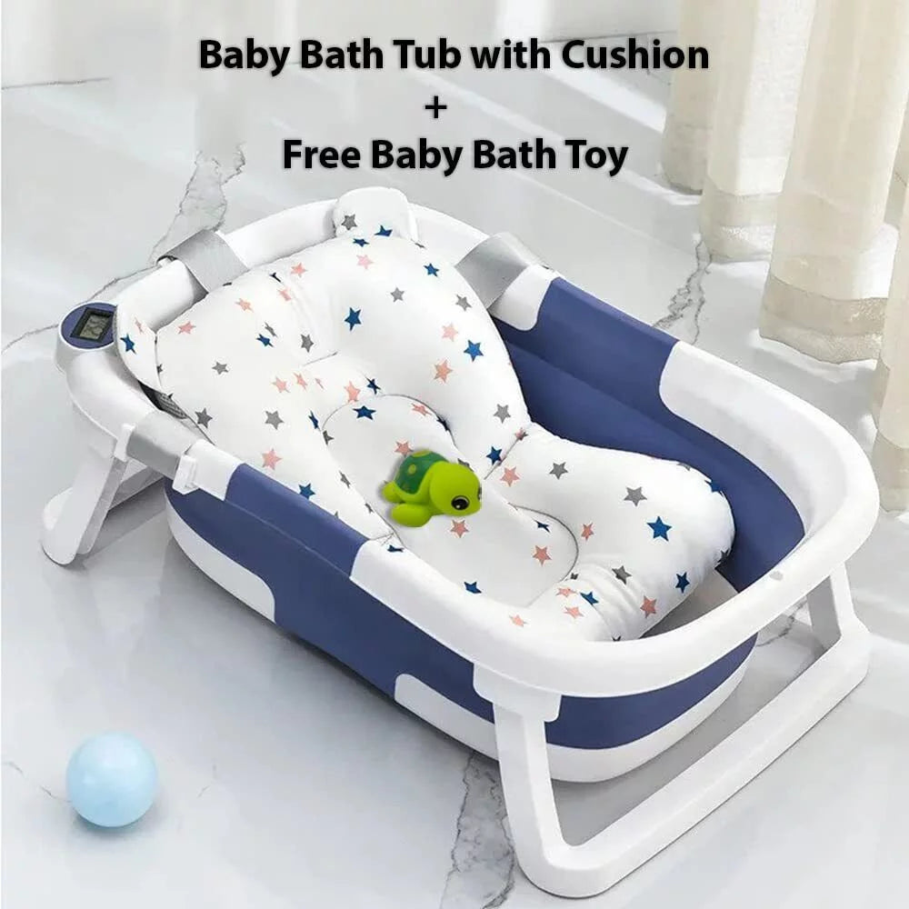 Collapsible Baby Bathtub with Thermometer, Cushion and Bath Net T8274
