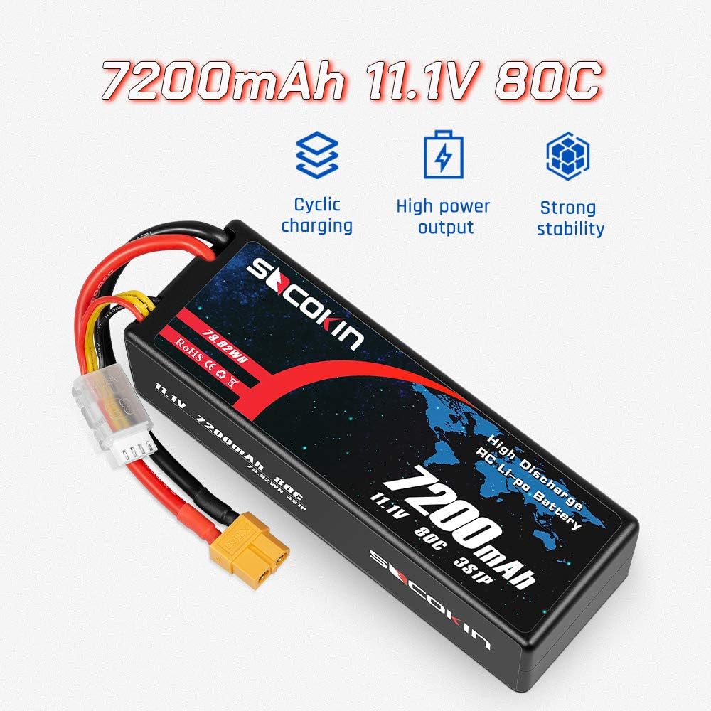 2 Pack 11.1V 7200mAh 80C Hard Case Lipo Battery XT60 Plug R387