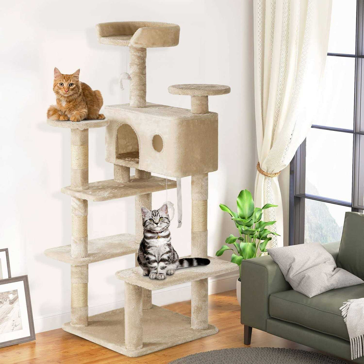 54in Cat Tree Tower with Scratching Posts and Condo H160