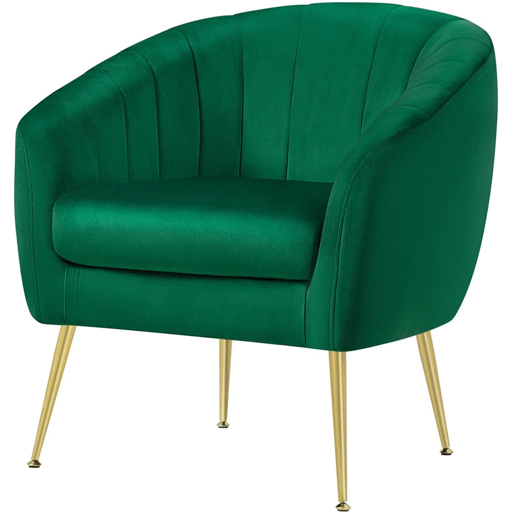 Green Channel Tufted Accent Armchair with Gold Metal Legs U347