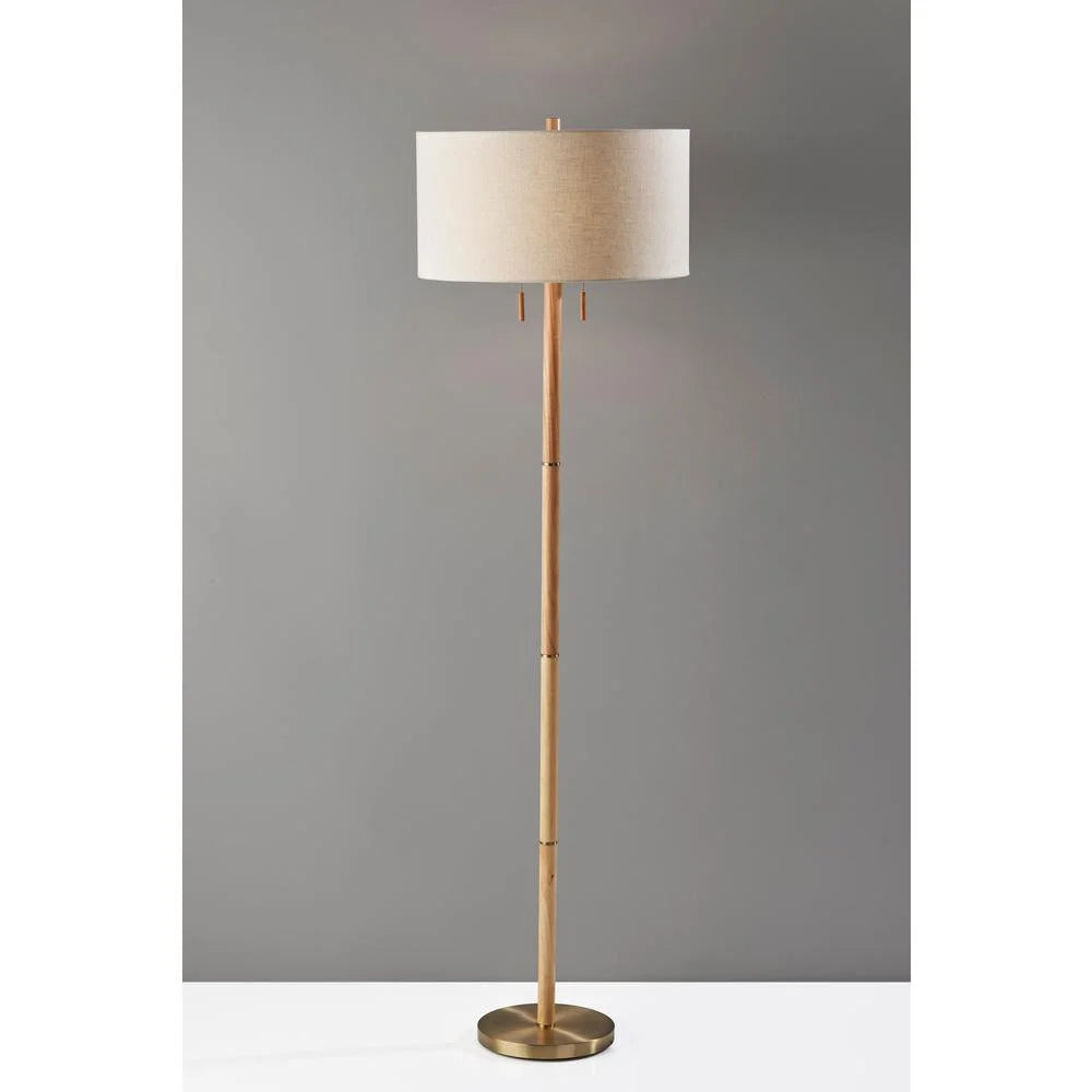 Natural Rubberwood Base & Antique Brass Floor Lamp I7000
