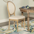 Natural Brown Elm Wood Linen Oval Back Chair Set of 2 G88748