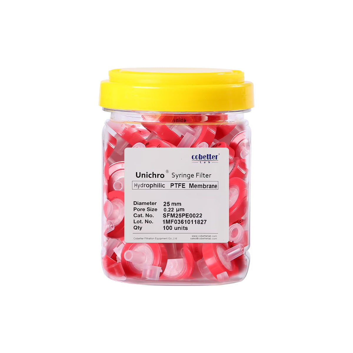 100pcs Red Hydrophobic PTFE Syringe Filters Non-sterile D431