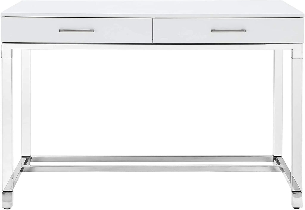 High Gloss 2 Drawers Writing Desk with Acrylic Legs and Chrome Stainless Steel Base White/Chrome V293