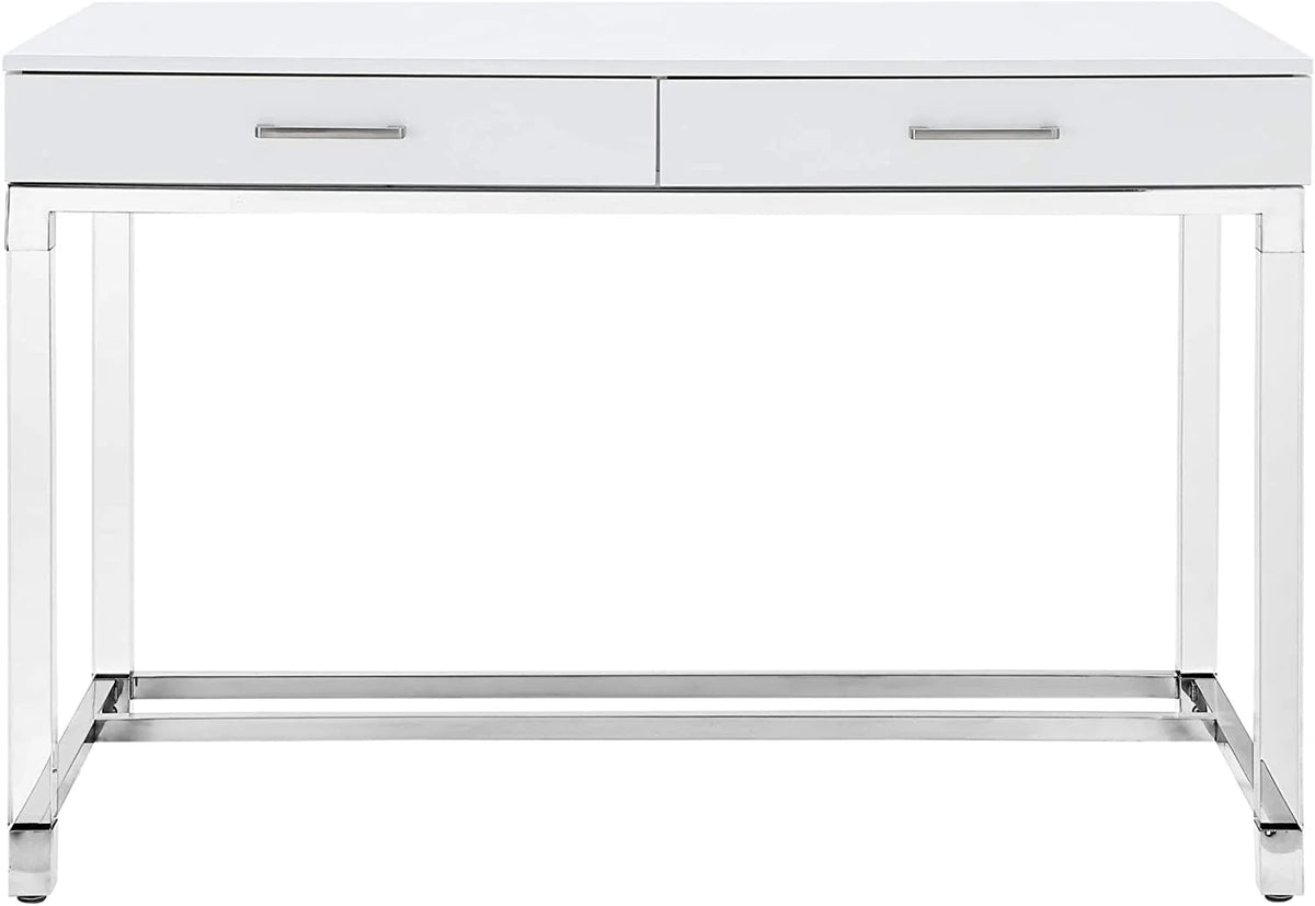 High Gloss 2 Drawers Writing Desk with Acrylic Legs and Chrome Stainless Steel Base White/Chrome V293