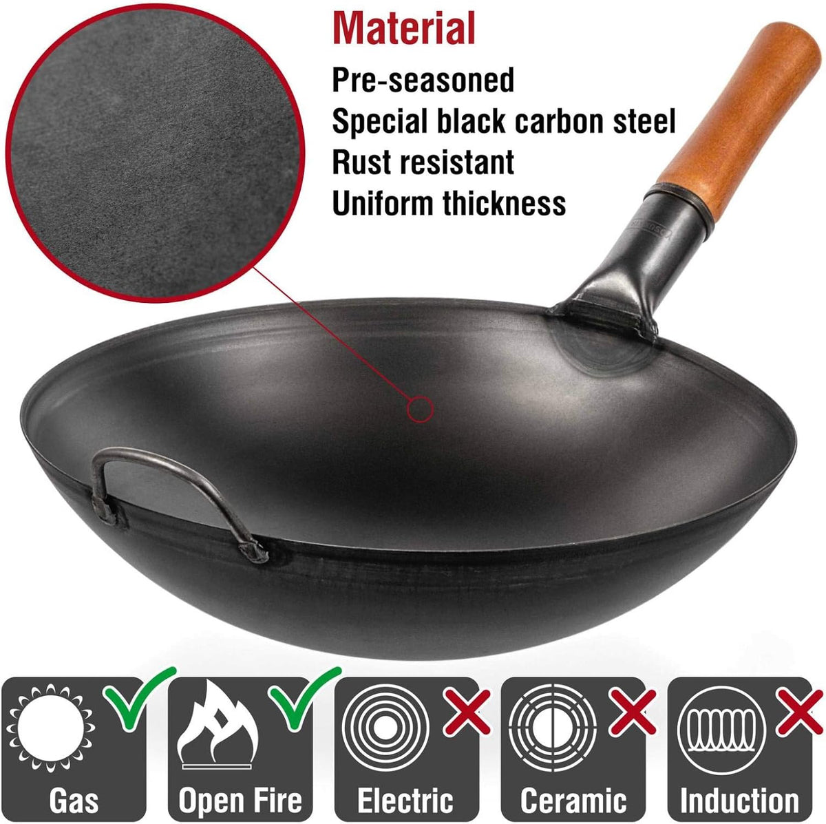 14" Carbon Steel Wok Pan E331