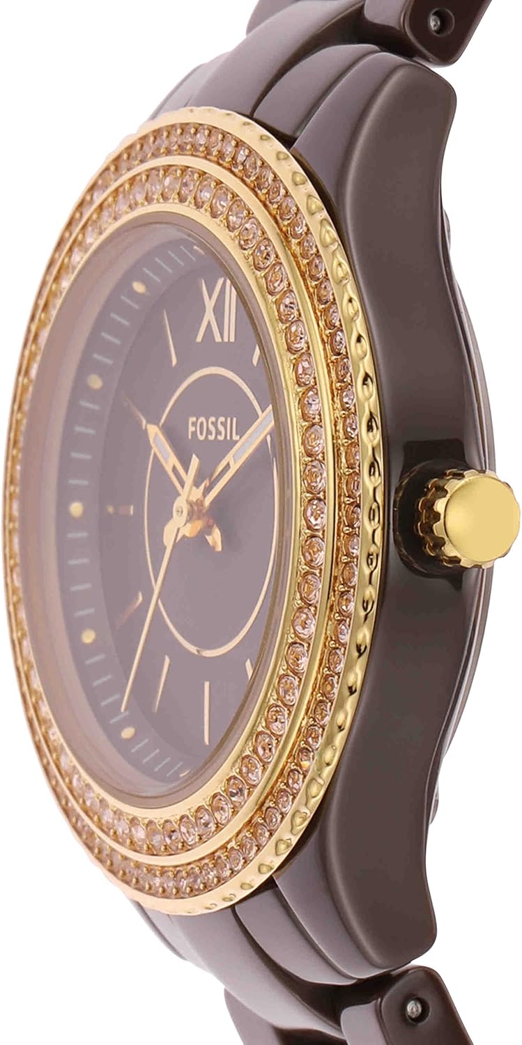 Stella Mini Quartz Stainless Steel and Ceramic Three-Hand Watch, Brown Z147725