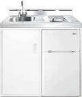 39 inch wide all-in-one kitchenette with 2-burner cooktop, refrigerator-freezer, sink, and storage cabinet P66842