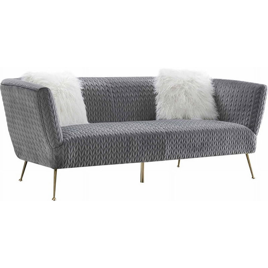 Grey Velvet Sofa with 2 Pillows B4366