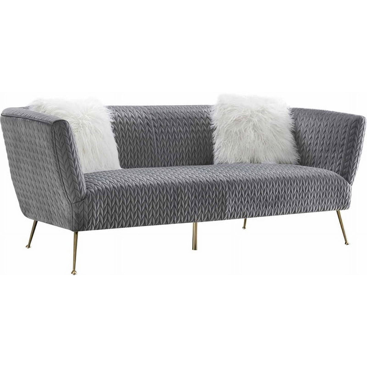 Grey Velvet Sofa with 2 Pillows B4366