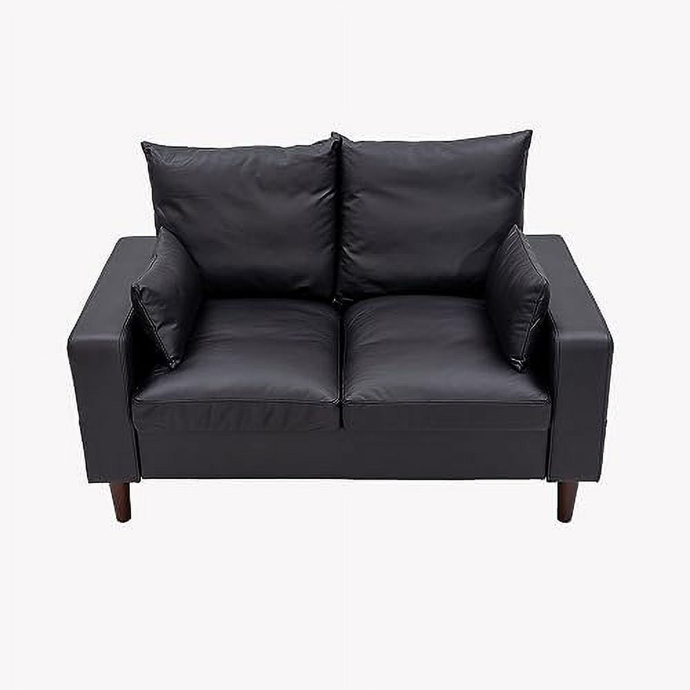 Black Faux Leather 2-Seater Sofa with Wood Leg Z808