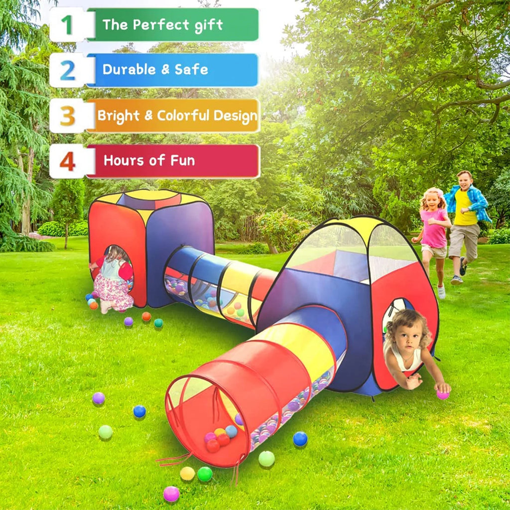 4 in 1 Kids Play Tent and Tunnels, Pop Up Ball Pit, 2 Tents + 2 Crawl Tunnels Playhouse Tent Set T212394