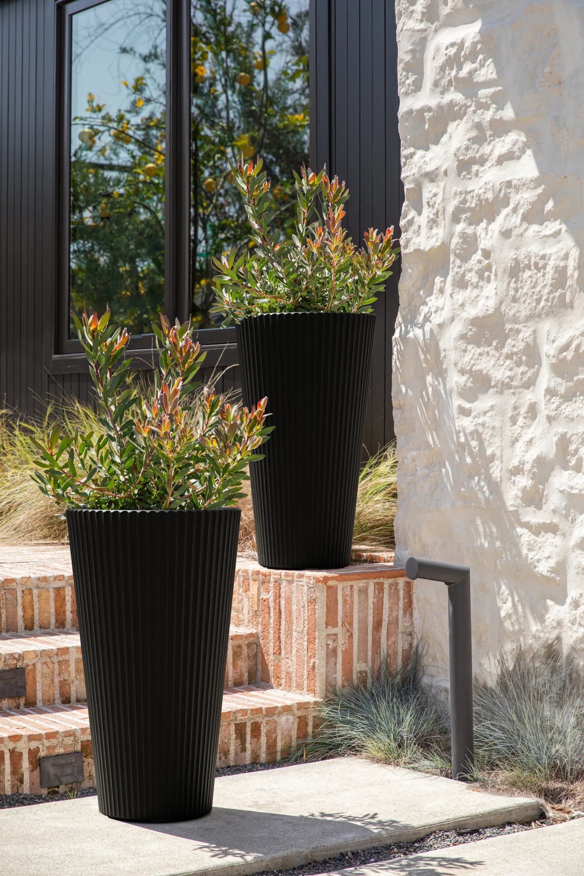 26" Tall Black Plastic-Stone Planter 2 Pack I190