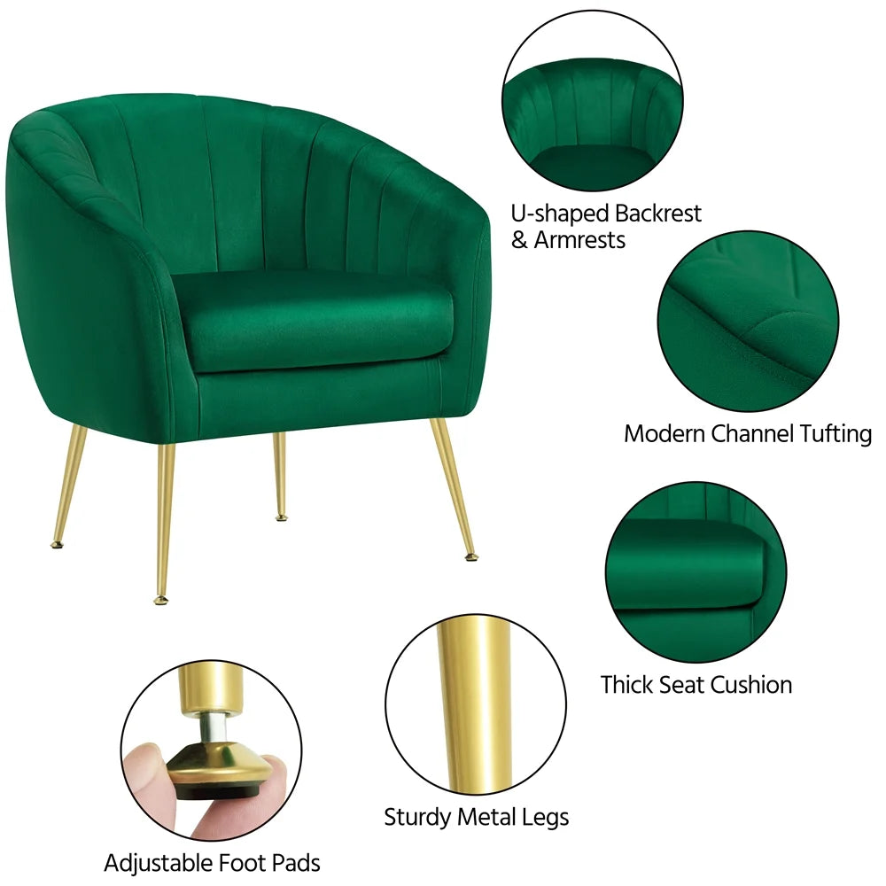 Green Channel Tufted Accent Armchair with Gold Metal Legs U347